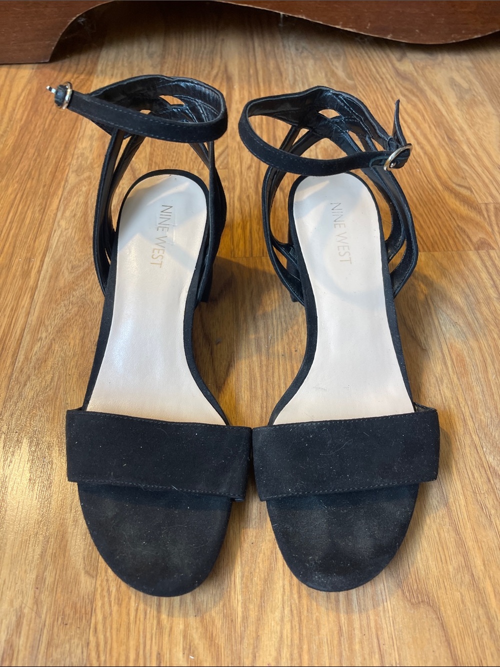 Nine West Black Suede Ankle-Strap Block 2 1/2 inch Heels
